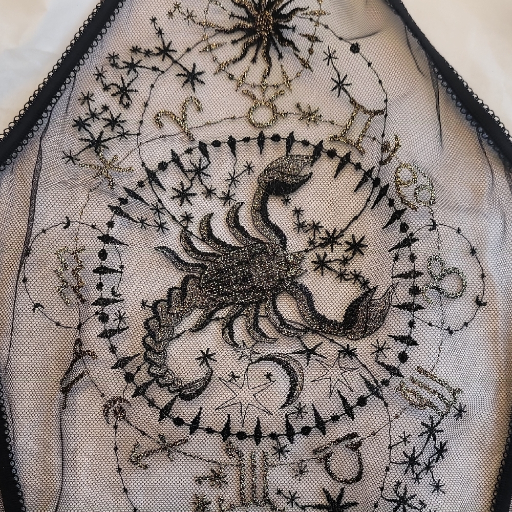 Honey Birdette Nova SCORPIO Bodysuit Black and Gold Embroidered Intimates